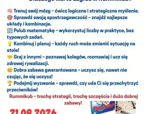 Szkolny Klub Rummikub w Zespole Szkół w Wąbrzeźnie zaprasza na pierwsze spotkanie