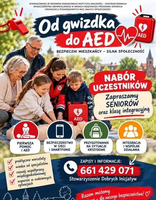 Jabłonowo Pomorskie: rusza projekt „Od gwizdka do AED” – bezpłatne szkolenia dla seniorów i dzieci