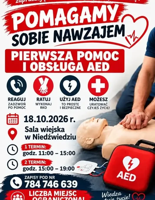 Szkolenie z pierwszej pomocy i obsługi AED w Niedźwiedziu – zostały ostatnie miejsca