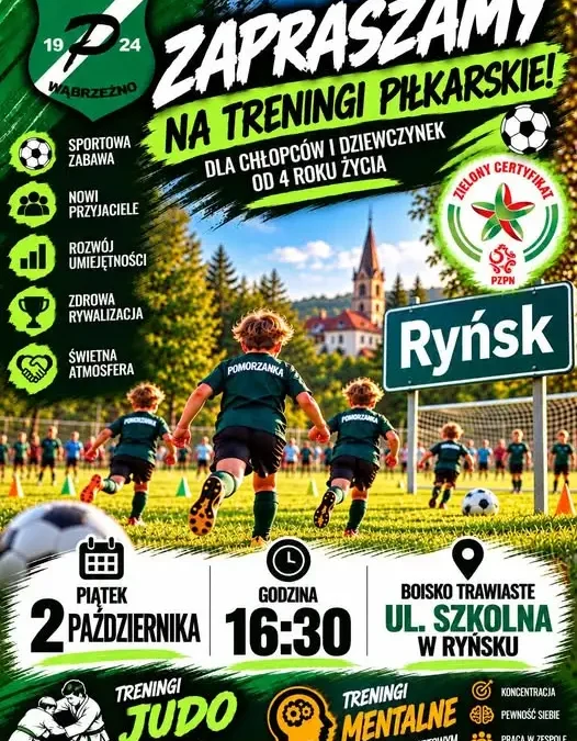 Trening piłkarski dla dzieci w Ryńsku – 2 października na boisku przy ul. Szkolnej