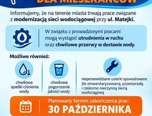 Modernizacja wodociągów przy ul. Matejki w Wąbrzeźnie – możliwe utrudnienia