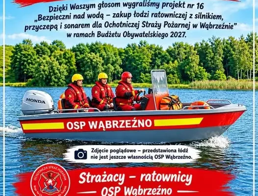 Wąbrzeźno wybrało bezpieczeństwo nad wodą. Łódź ratownicza dla OSP wygrywa w Budżecie Obywatelskim 2027