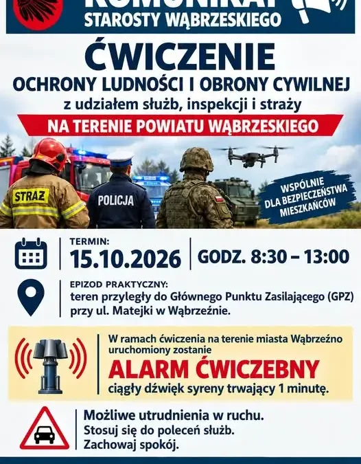 Ćwiczenia obrony cywilnej w powiecie wąbrzeskim – 15 października zawyją syreny