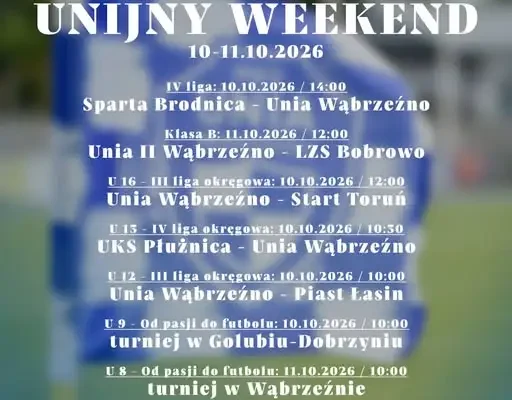 Unia Wąbrzeźno – plan meczów na weekend 10–11 października