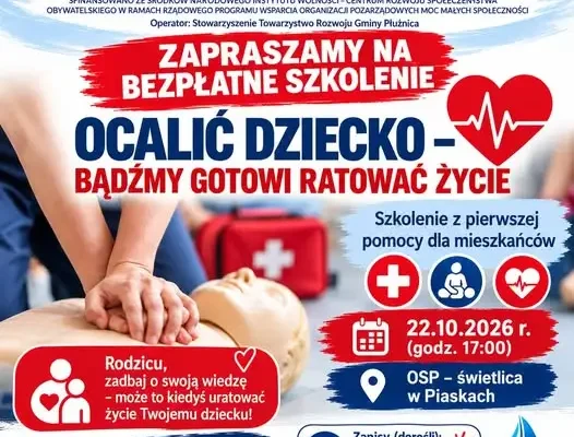 Bezpłatne szkolenie z pierwszej pomocy dla dzieci w Piaskach – 22 października