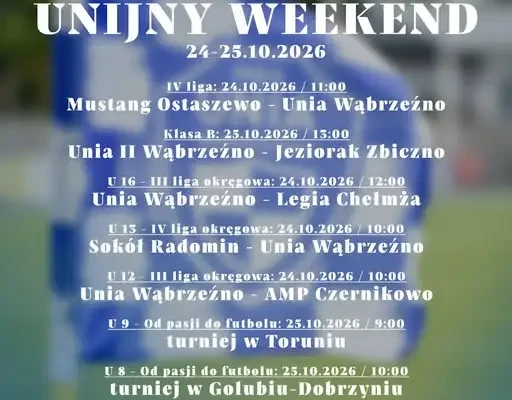 Plan gier drużyn Unii Wąbrzeźno na weekend 24–25 października