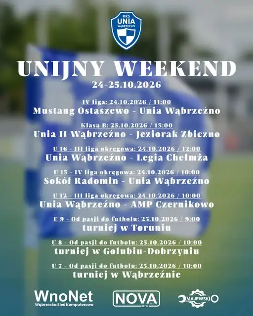 Plan gier drużyn Unii Wąbrzeźno na weekend 24–25 października